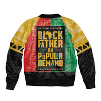 African bomber jacket with black sleeves, ribbed hem, and back 'Black Father' graphic