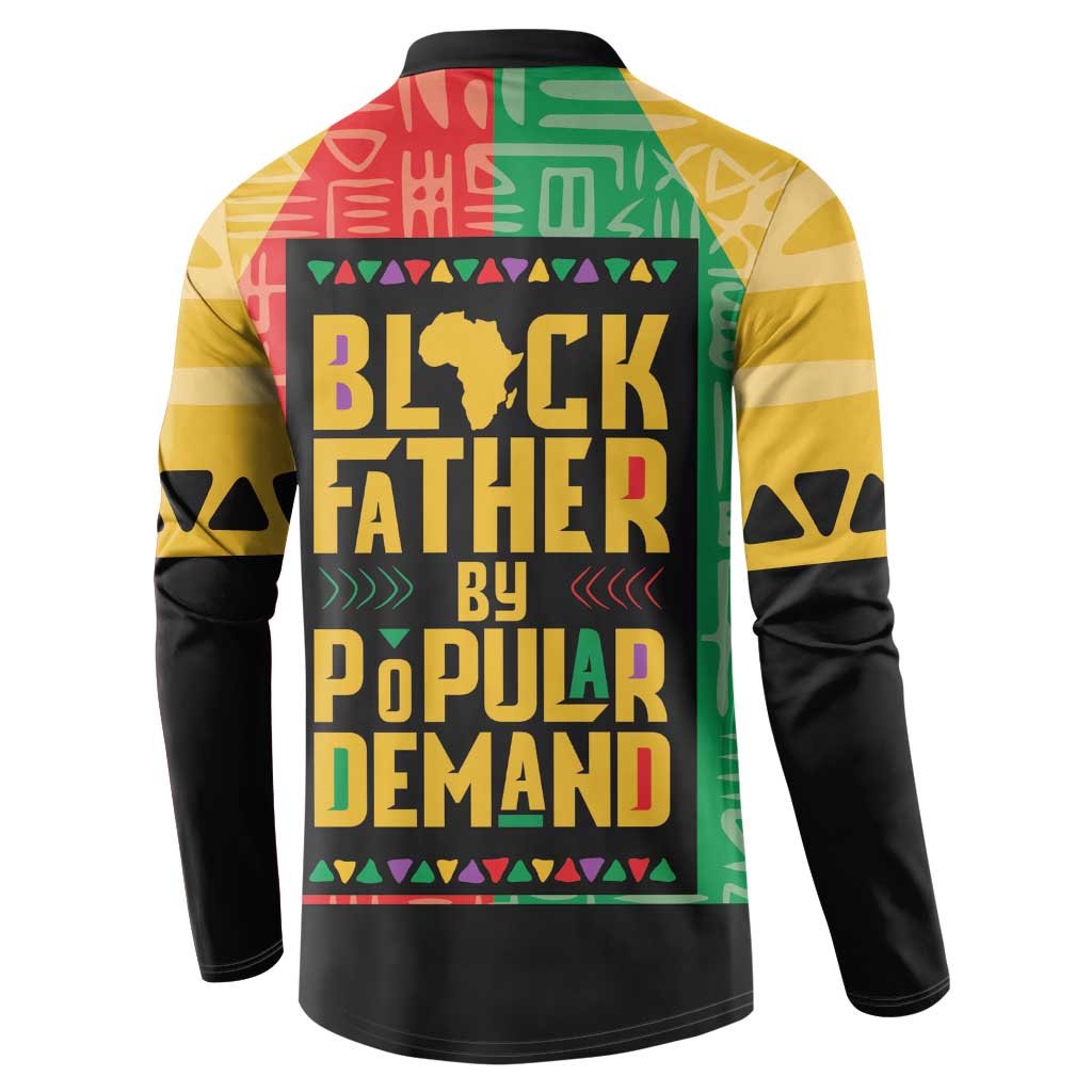 Black crewneck sweatshirt back view with colorful geometric panel and large lettering