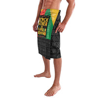 African lavalava shorts with black geometric print and colorful yellow-green top panel
