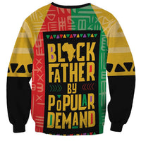 Unisex African sweatshirt, angled front view, bold multicolor “Black Father by Popular Demand” print