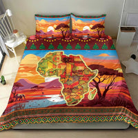 Multicolor duvet cover and two pillowcases with Africa map and sunset landscape