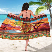 Multicolor sarong, worn on back; Africa-map Christmas print with festive border