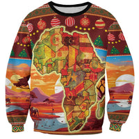 Unisex red Christmas sweatshirt with African map graphic and holiday ornaments, full print