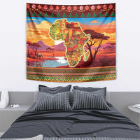 Colorful holiday tapestry featuring a detailed Africa map and festive border pattern