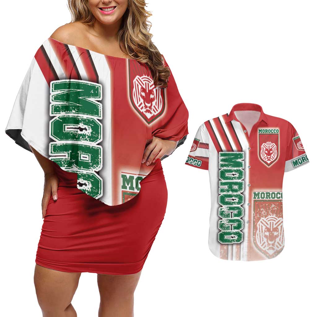 Morocco Football Couples Matching Off Shoulder Short Dress and Hawaiian Shirt Atlas Lions Soccer - Road To Champion