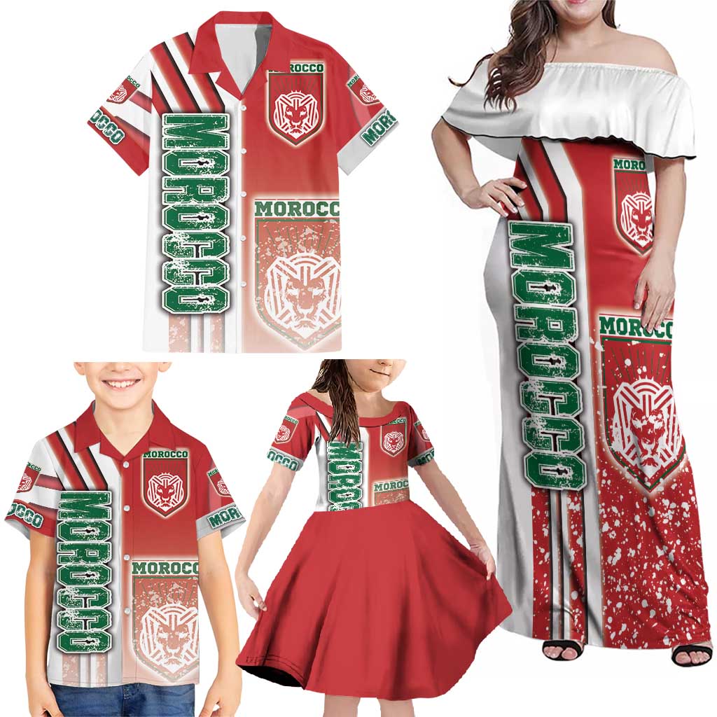 Morocco Football Family Matching Off Shoulder Maxi Dress and Hawaiian Shirt Atlas Lions Soccer - Road To Champion