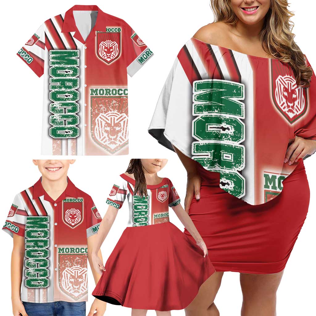 Morocco Football Family Matching Off Shoulder Short Dress and Hawaiian Shirt Atlas Lions Soccer - Road To Champion