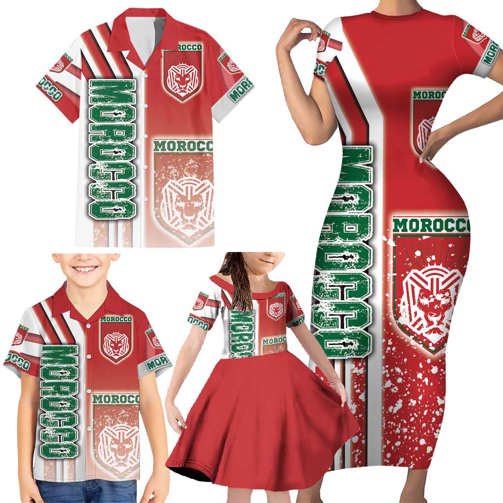 Morocco Football Family Matching Short Sleeve Bodycon Dress and Hawaiian Shirt Atlas Lions Soccer - Road To Champion