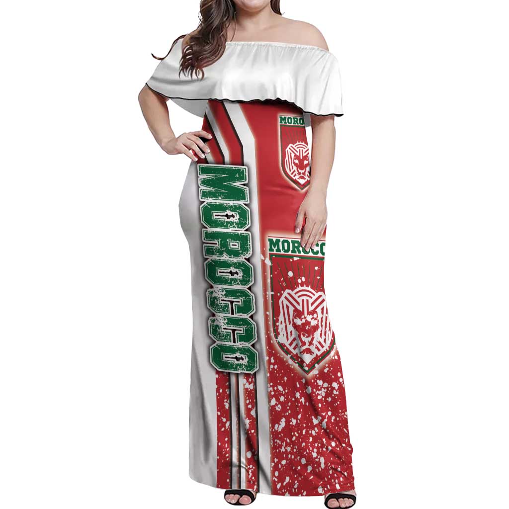 Morocco Football Off Shoulder Maxi Dress Atlas Lions Soccer - Road To Champion