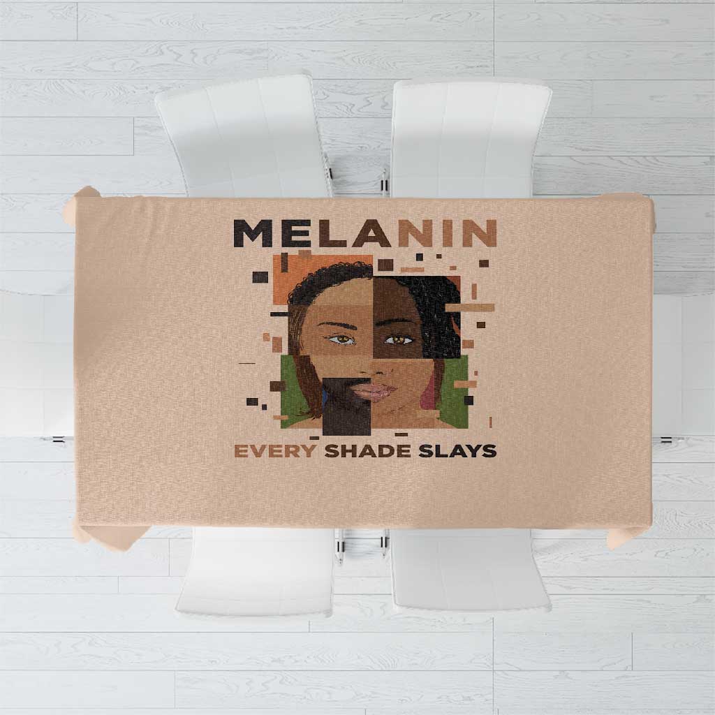 Beige tablecloth with pixel-style portrait and 'Every Shade Slays' text
