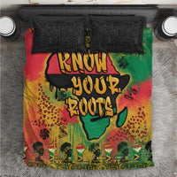 Bedding set with graffiti African map, 'Know Your Roots' text, red-yellow-green artwork