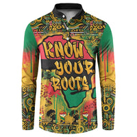 Men's graphic button-front sweatshirt with African map and graffiti text, multicolor