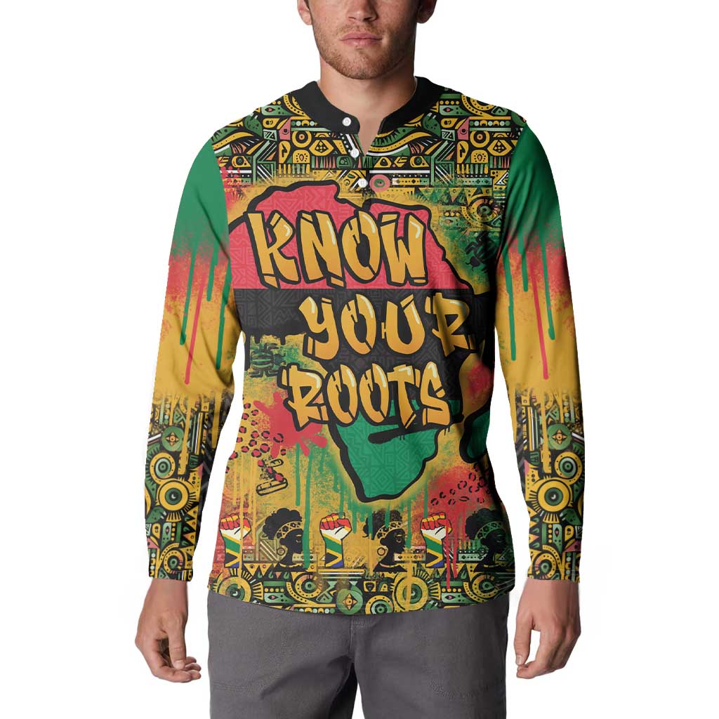 Men's African map graffiti button sweatshirt, multicolor print on front panel