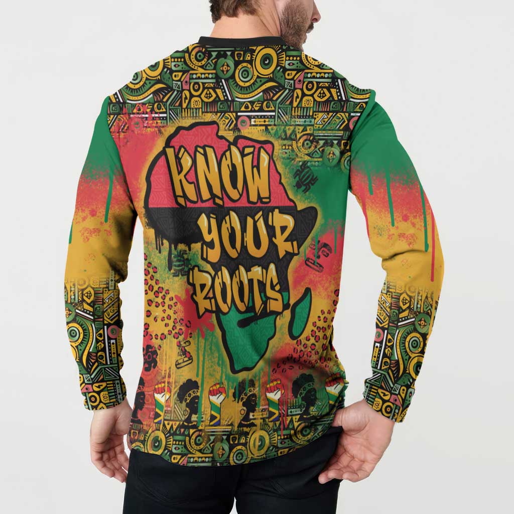 Men's African map graffiti button-front sweatshirt, rear print with multicolor pattern