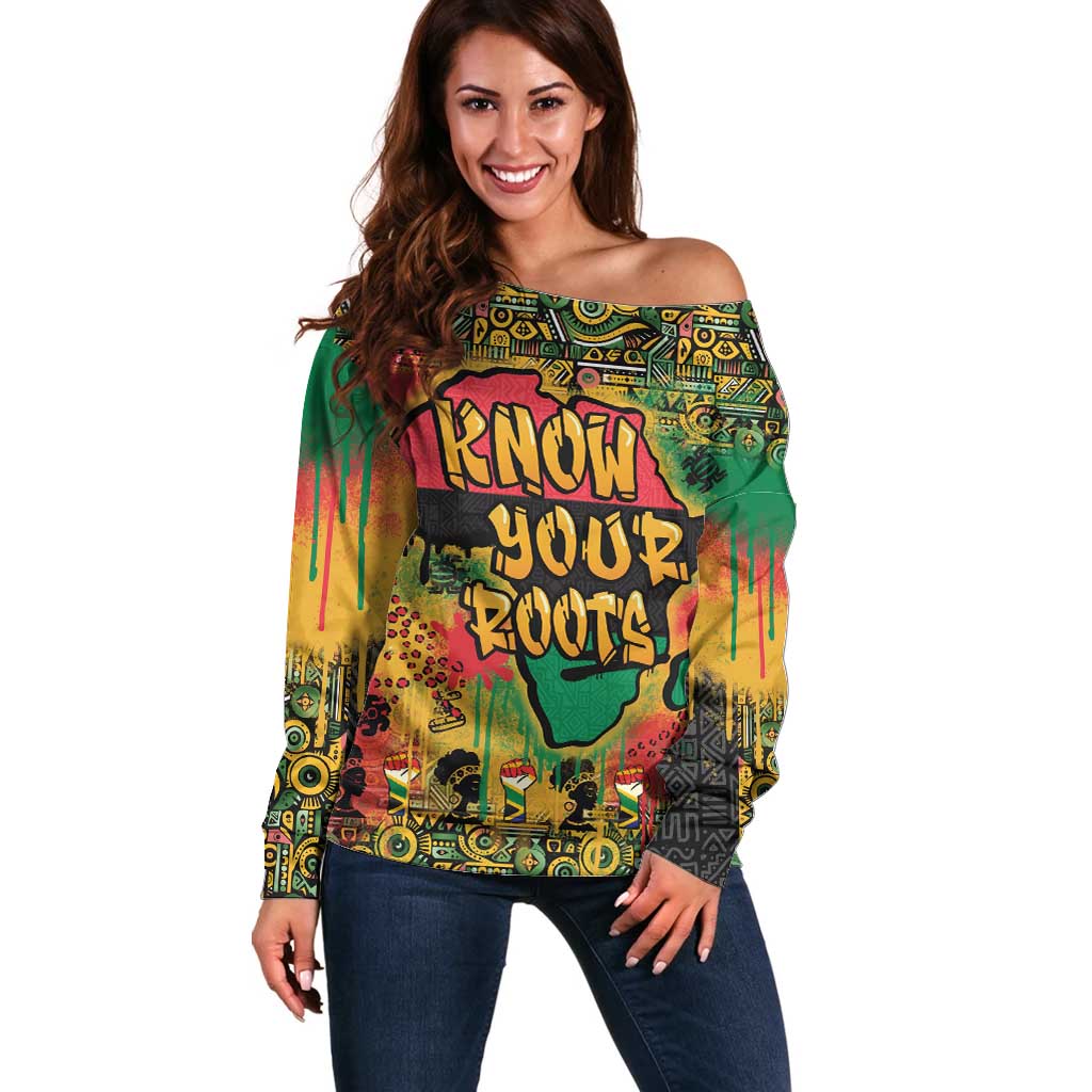 African Map Graffiti Off Shoulder Sweater Know You Roots - Wonder Print Shop