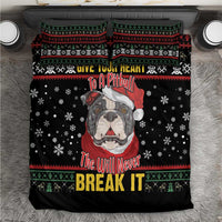 Black pitbull dog bedding set with festive snowflake and striped border design