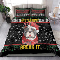 Black pitbull dog bedding set with two matching pillows, snowflake pattern and hat graphic