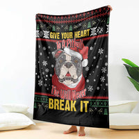 Black pitbull-themed dog blanket with “Give Your Heart to a Pitbull” and “Break It”