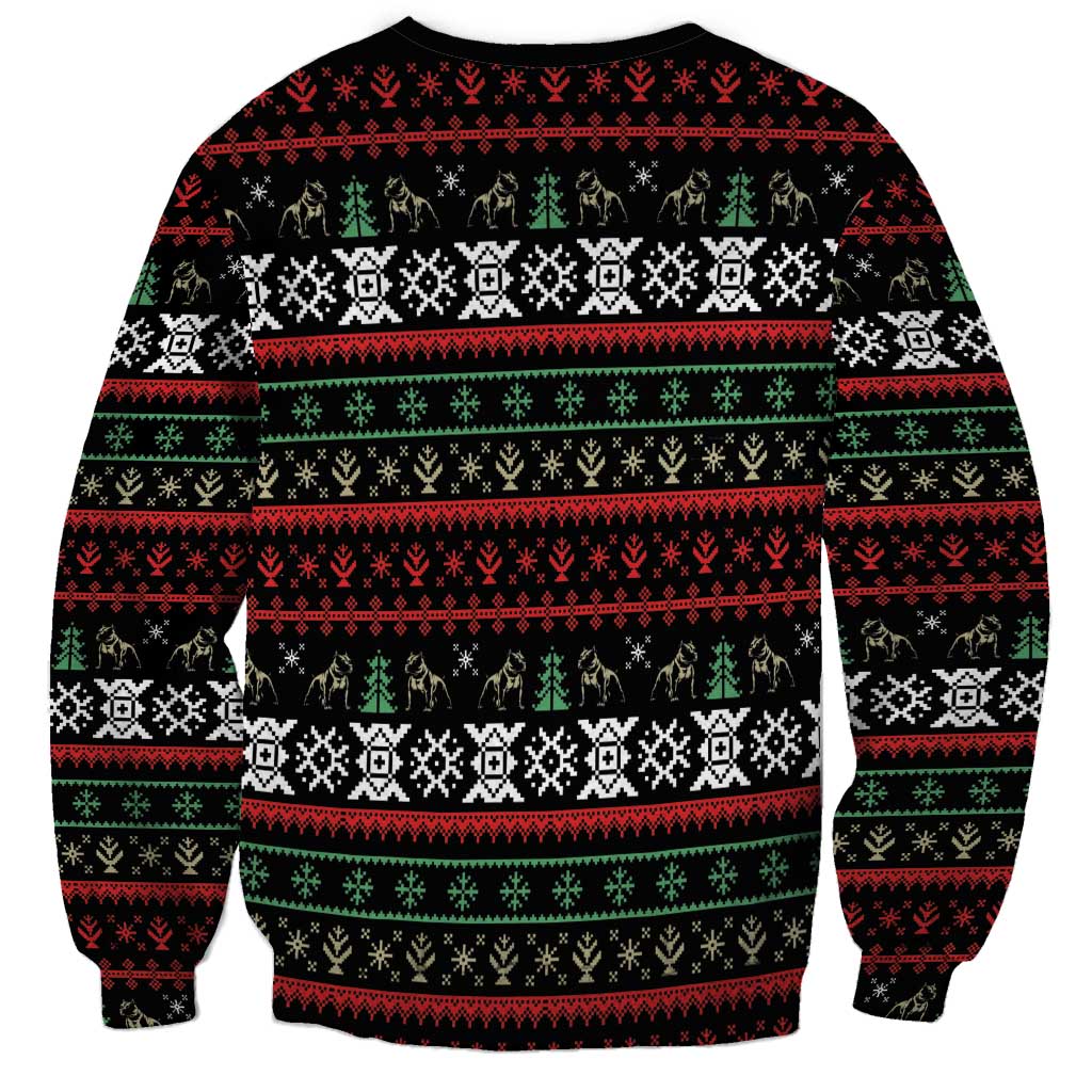Unisex black dog sweatshirt with colorful holiday knit pattern all over