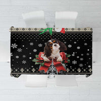 Black Christmas dog lovers tablecloth with Cavalier spaniel and holiday bow center panel