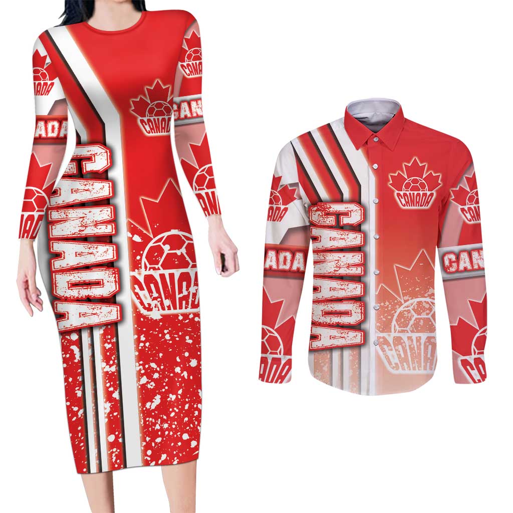 Canada Football Couples Matching Long Sleeve Bodycon Dress and Long Sleeve Button Shirt Canucks Soccer - Road To Champion