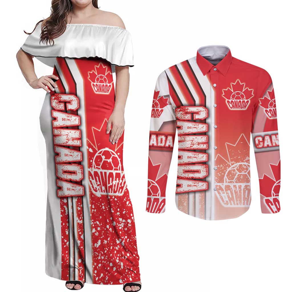 Canada Football Couples Matching Off Shoulder Maxi Dress and Long Sleeve Button Shirt Canucks Soccer - Road To Champion