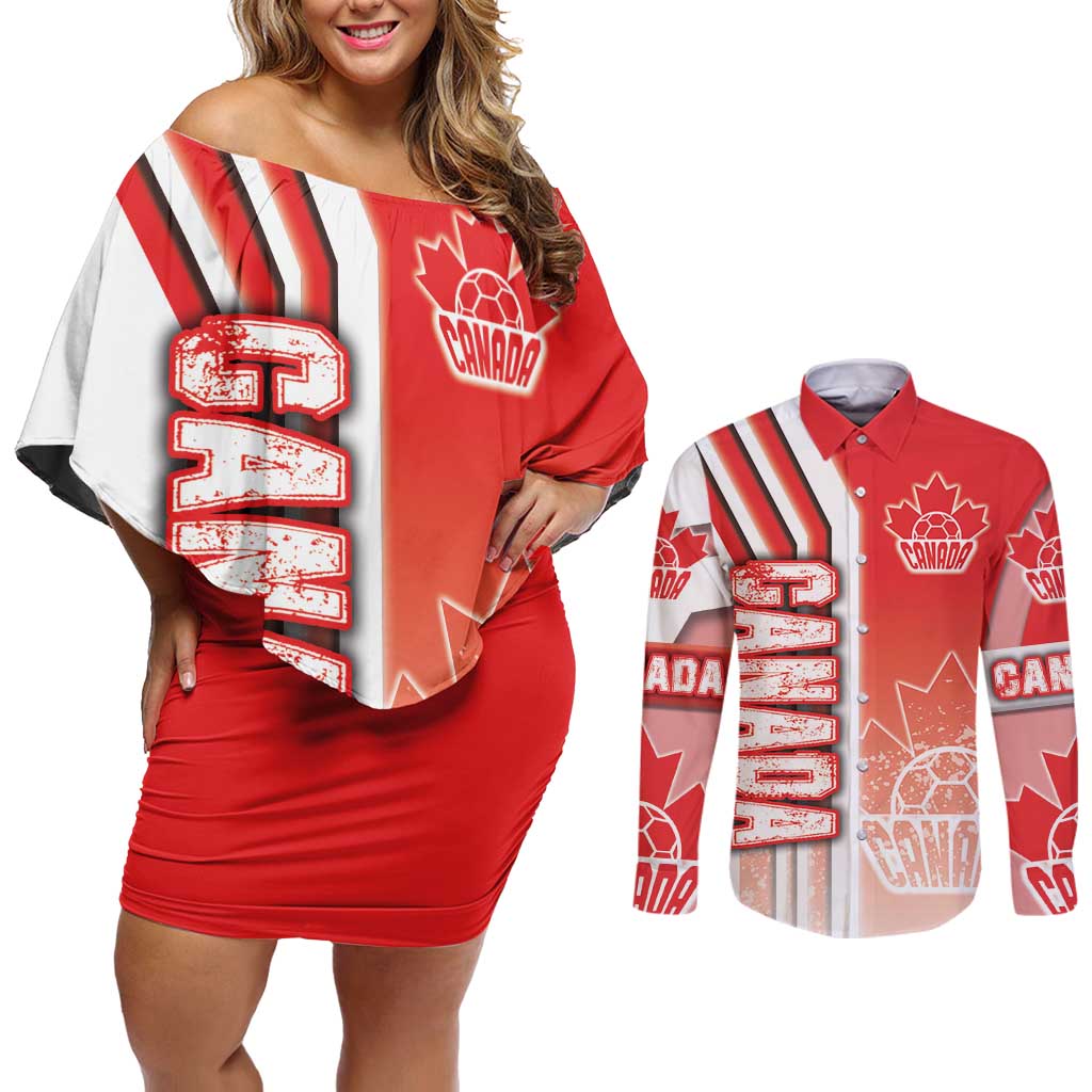 Canada Football Couples Matching Off Shoulder Short Dress and Long Sleeve Button Shirt Canucks Soccer - Road To Champion