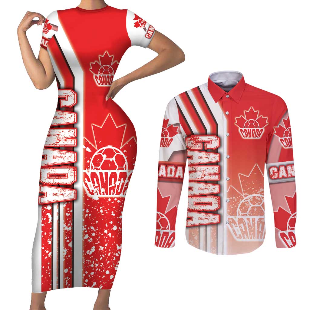 Canada Football Couples Matching Short Sleeve Bodycon Dress and Long Sleeve Button Shirt Canucks Soccer - Road To Champion