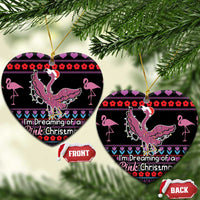 Black ceramic heart ornament with pink flamingo and “Pink Christmas” lettering