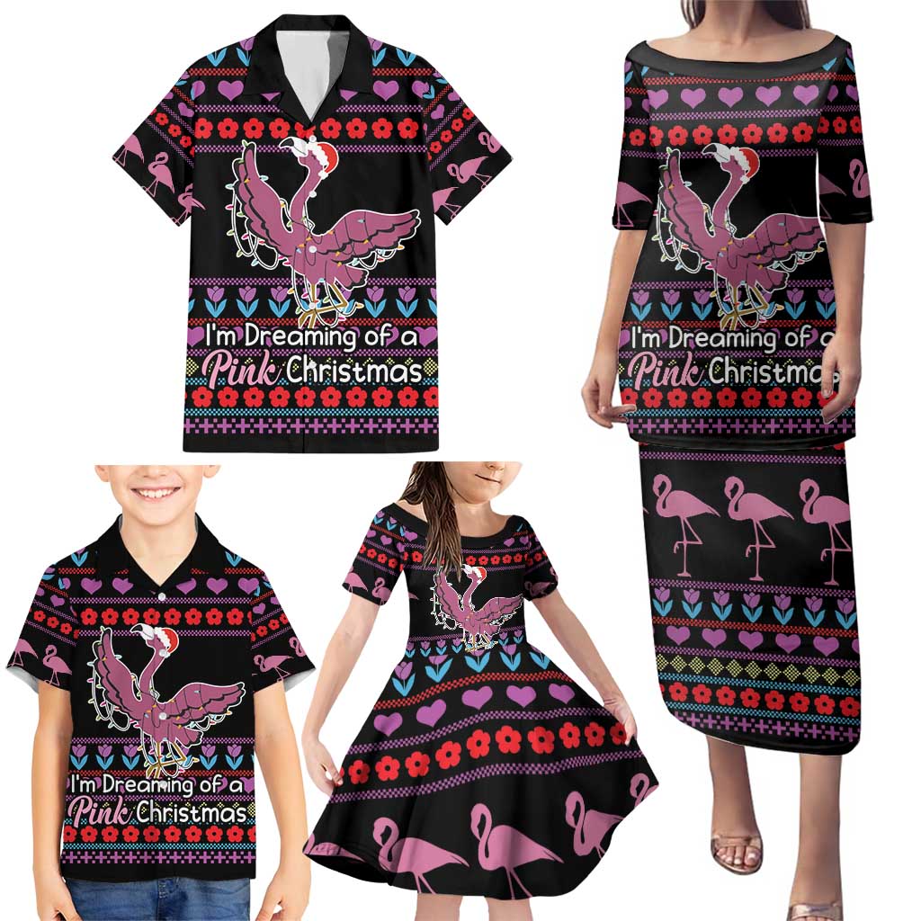 Flamingo Im Dreaming Of A Pink Christmas Family Matching Puletasi and Hawaiian Shirt - Wonder Print Shop