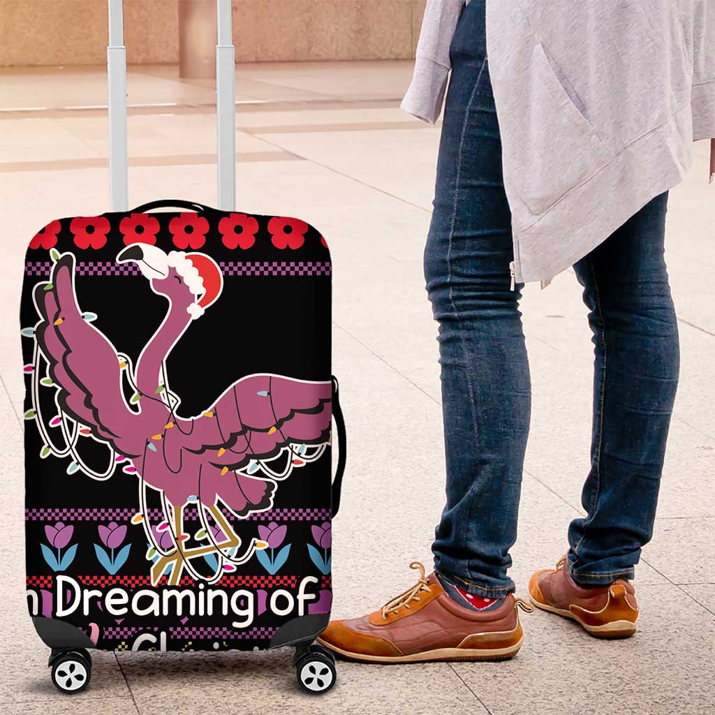 Flamingo Im Dreaming Of A Pink Christmas Luggage Cover - Wonder Print Shop