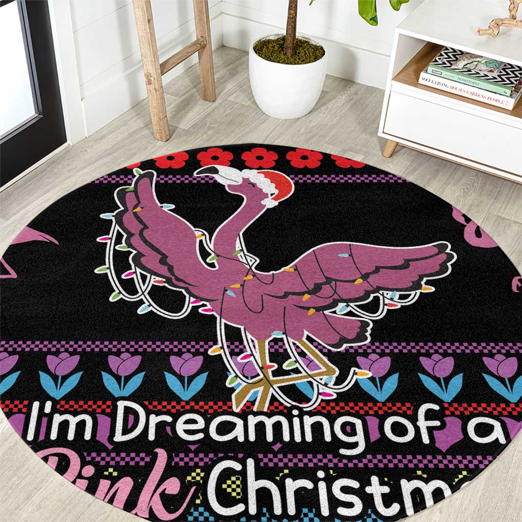 Flamingo Im Dreaming Of A Pink Christmas Round Carpet