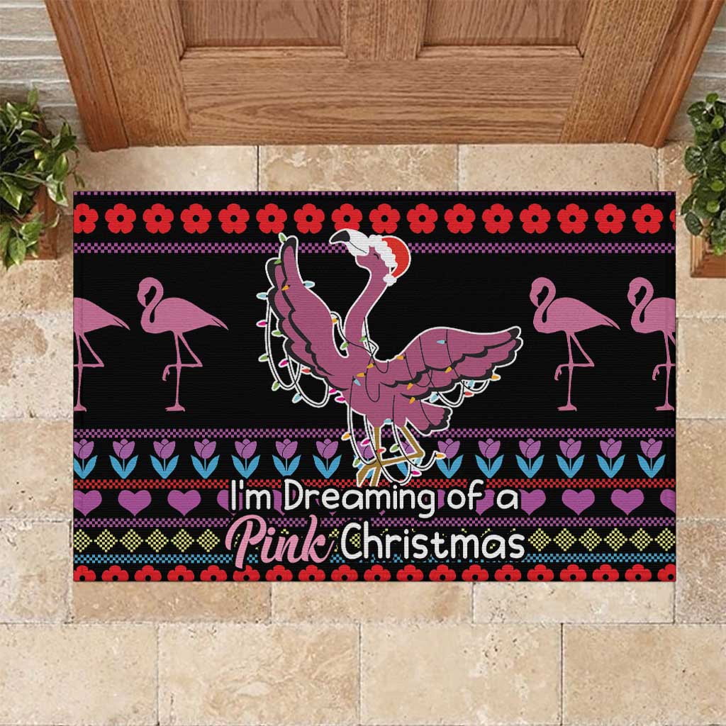 Flamingo Im Dreaming Of A Pink Christmas Rubber Doormat - Wonder Print Shop