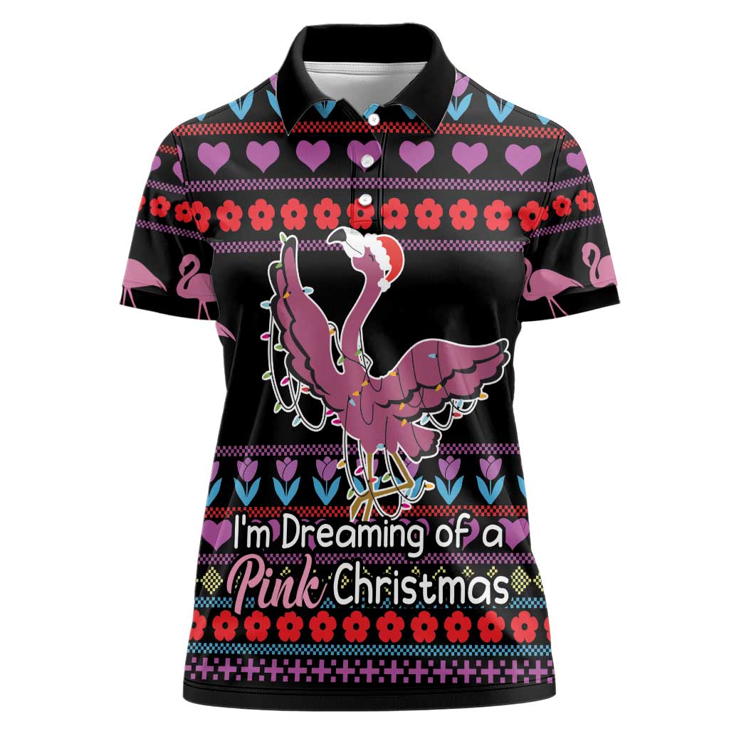 Flamingo Im Dreaming Of A Pink Christmas Women Polo Shirt - Wonder Print Shop