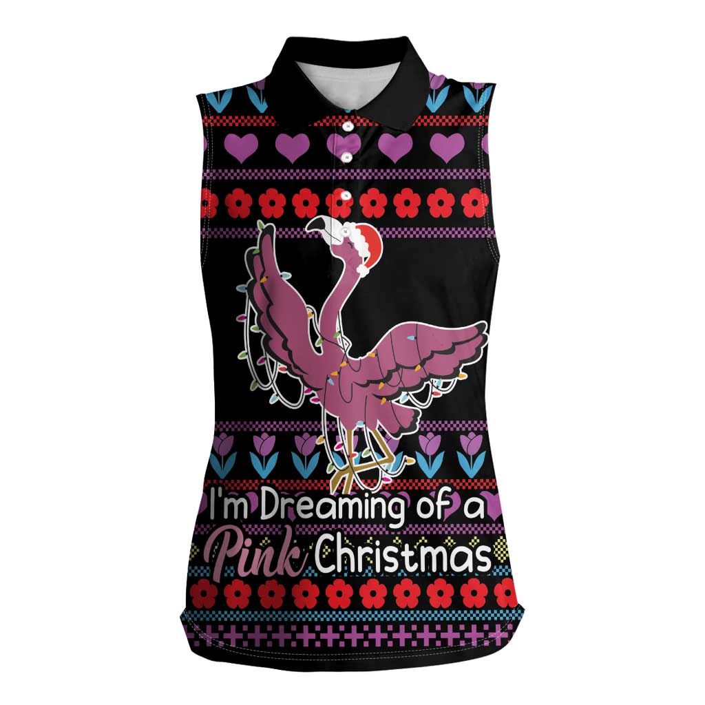 Flamingo Im Dreaming Of A Pink Christmas Women Sleeveless Polo Shirt - Wonder Print Shop