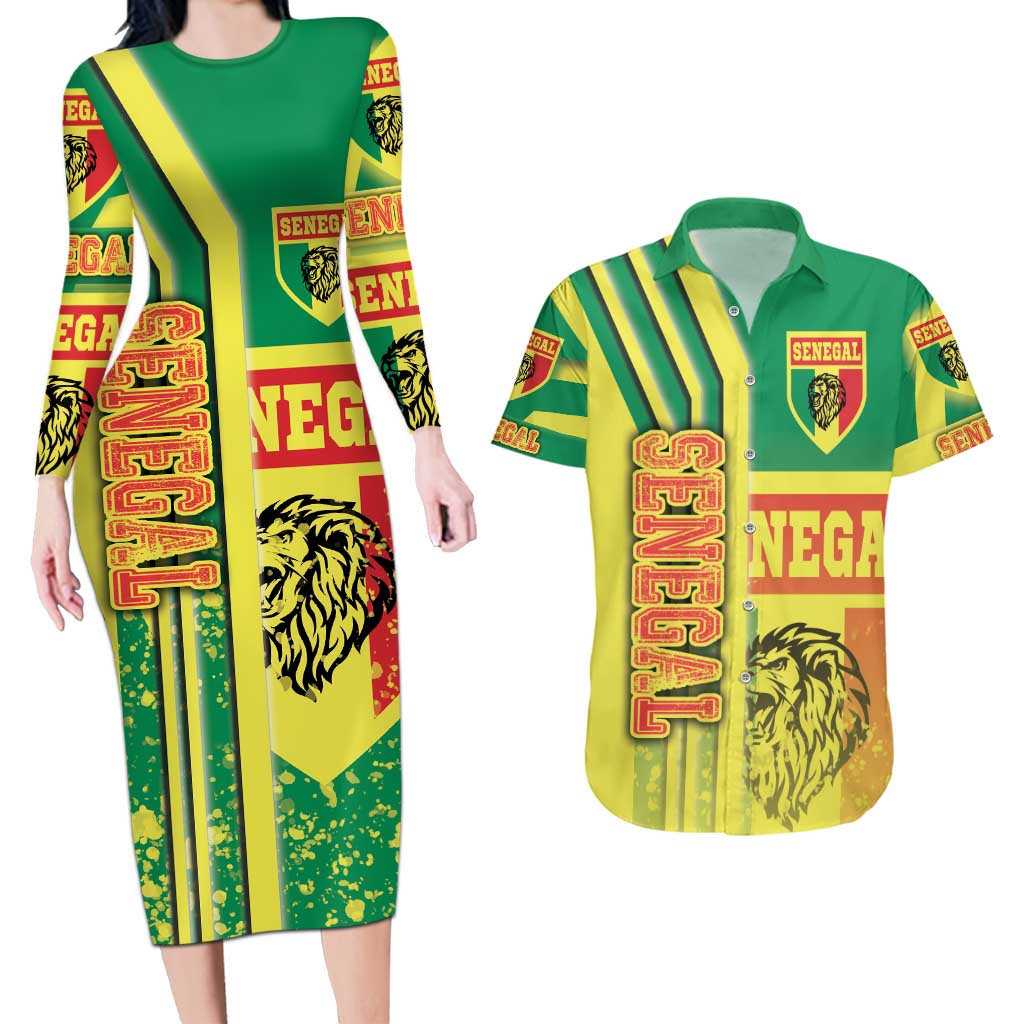 Senegal Football Couples Matching Long Sleeve Bodycon Dress and Hawaiian Shirt Lions of Teranga Soccer - Road To Champion - Wonder Print Shop