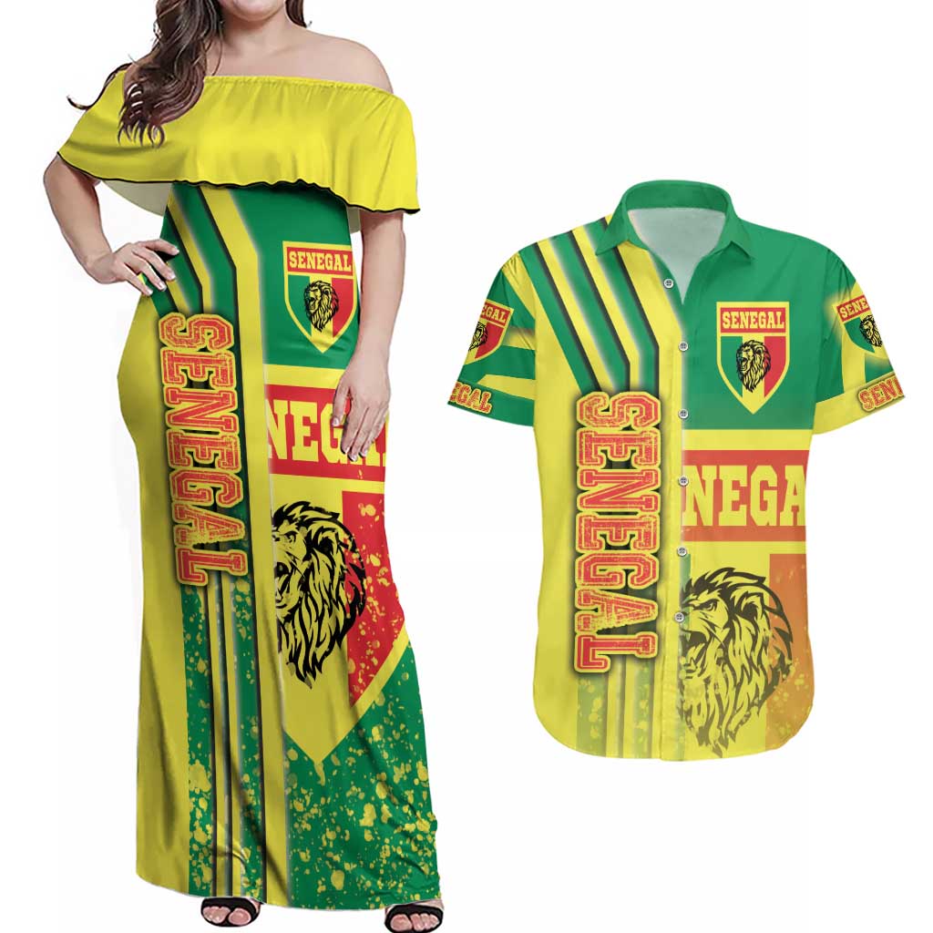 Senegal Football Couples Matching Off Shoulder Maxi Dress and Hawaiian Shirt Lions of Teranga Soccer - Road To Champion - Wonder Print Shop