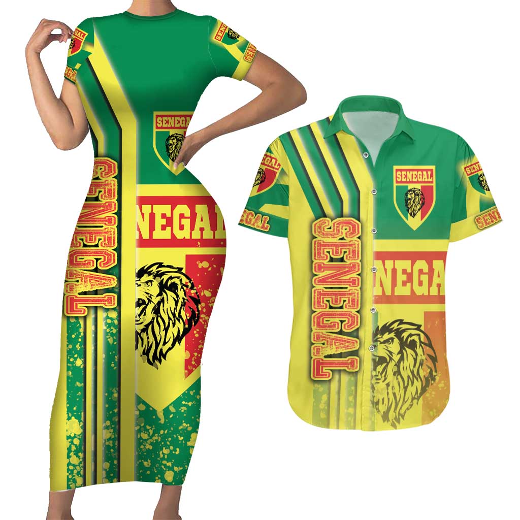 Senegal Football Couples Matching Short Sleeve Bodycon Dress and Hawaiian Shirt Lions of Teranga Soccer - Road To Champion - Wonder Print Shop