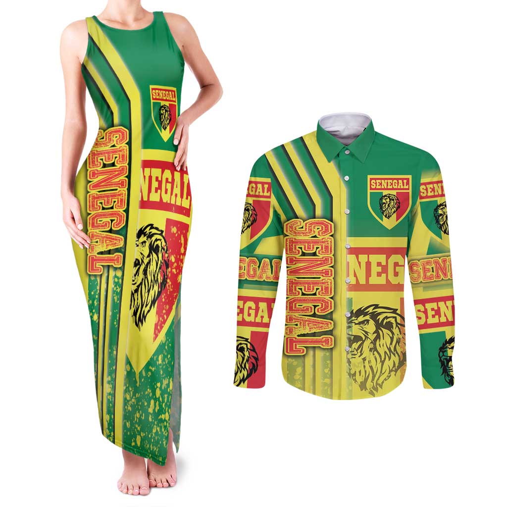 Senegal Football Couples Matching Tank Maxi Dress and Long Sleeve Button Shirt Lions of Teranga Soccer - Road To Champion - Wonder Print Shop