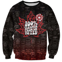 Black unisex sweatshirt with red graphic '100% CANADA FROM EH TO ZED' front
