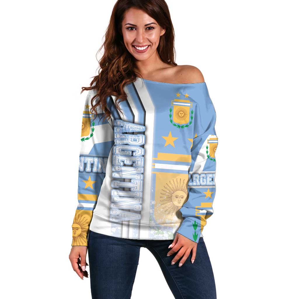 Argentina Football Off Shoulder Sweater La Albiceleste Soccer - Road To Champion