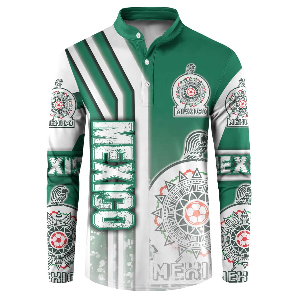 Green Mexico button sweatshirt with striped sleeves and crest graphic front