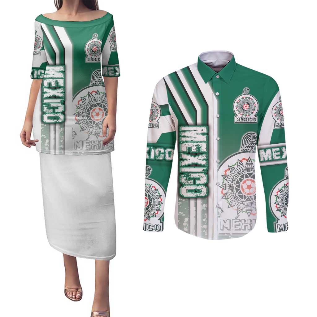 Mexico Football Couples Matching Puletasi and Long Sleeve Button Shirt El Tri Soccer - Road To Champion