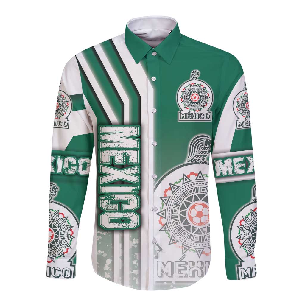 Green and white long-sleeve button football shirt with Mexico crest and graphics