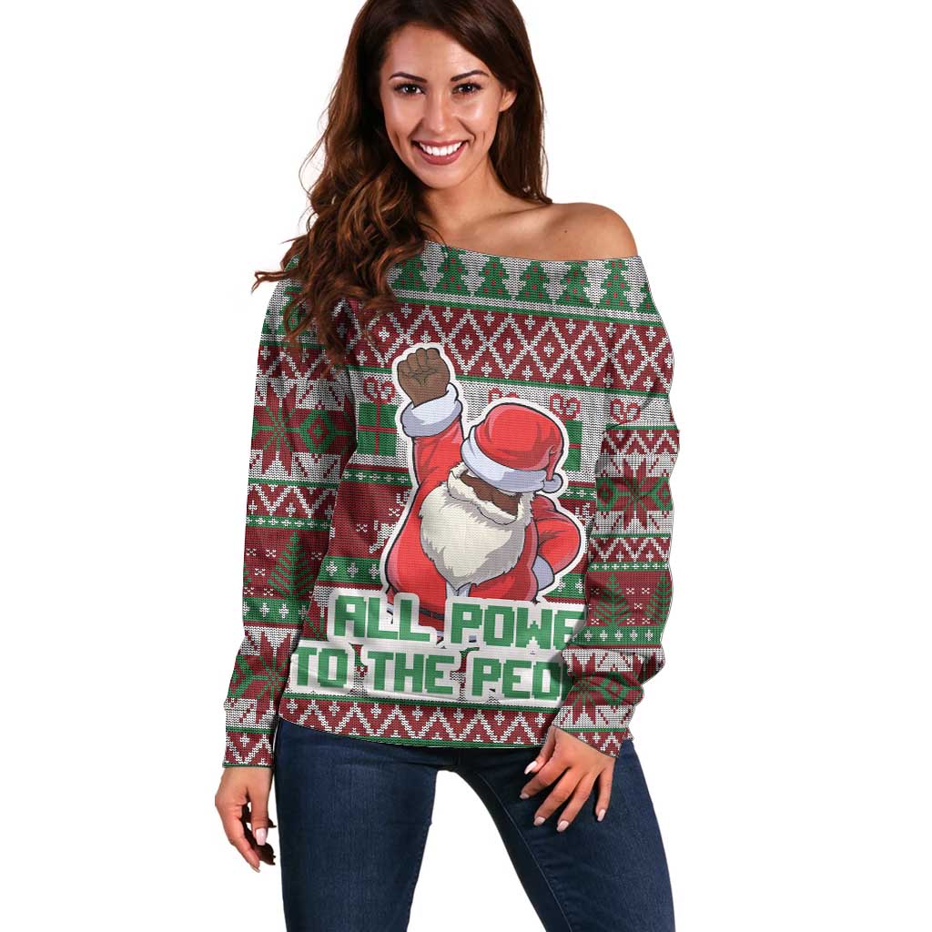 Africa Christmas Black Santa Fist Off Shoulder Sweater All Power to the People - Wonder Print Shop