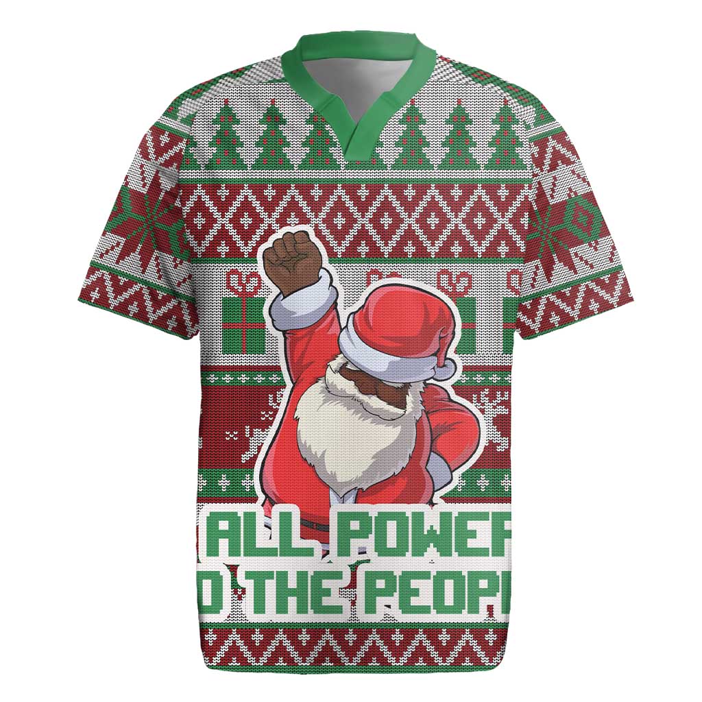 Africa Christmas Black Santa Fist Rugby Jersey All Power to the People - Wonder Print Shop