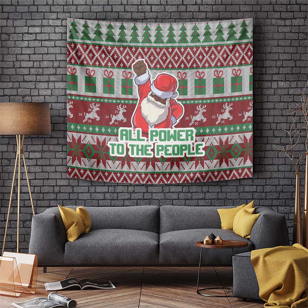 Africa Christmas Black Santa Fist Tapestry All Power to the People