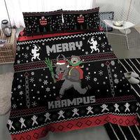 Black Christmas Krampus bedding set with Merry text, goblin and Krampus illustration