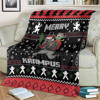 Black Christmas Krampus blanket with “Merry” header, “KRAMPUS” center, and red bottom edge