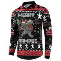 Men's black button-front sweatshirt, Merry Krampus graphic with winter fairisle pattern